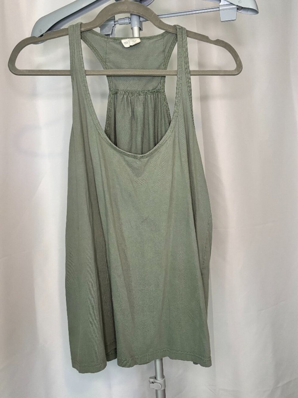 Synergy Organic Cotton Sage Green Racerback Tank Top XL Crochet Lace Back